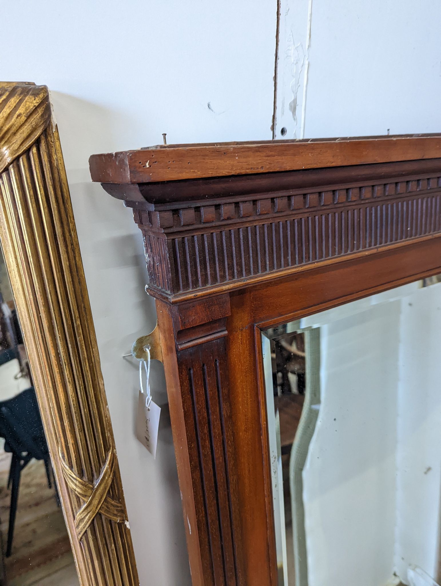 An Edwardian carved mahogany overmantel mirror, width 121cm, height 143cm